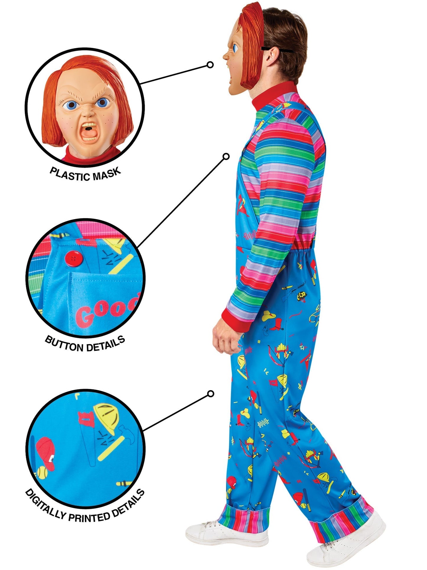 Chucky Kostuum Voor Volwassenen | Jumpsuit + Half Masker