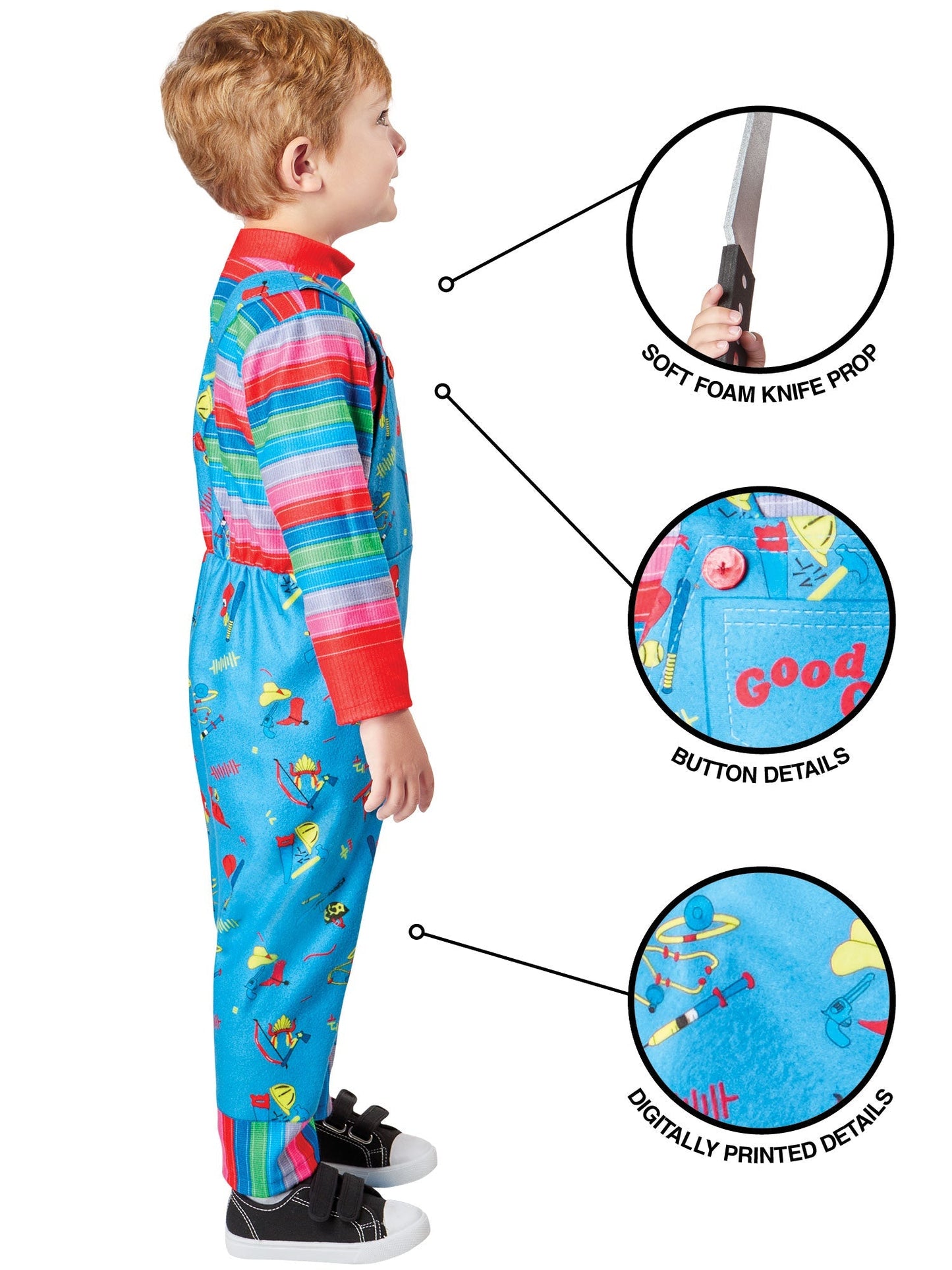 Chucky Kostuum Kinderen (2–3 jaar & 3–4 jaar) | Jumpsuit + Speelgoedmes