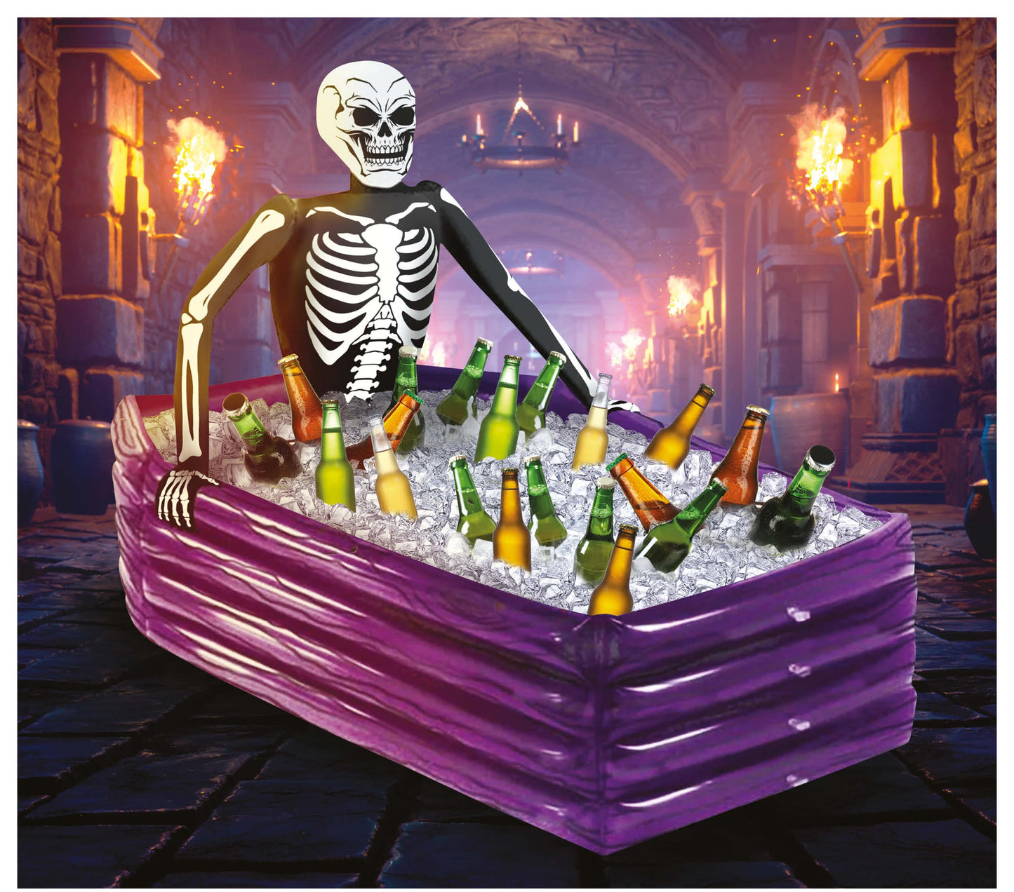 Opblaasbare Halloween Doodskist Drankkoeler met Skelet – 100 x 35 cm