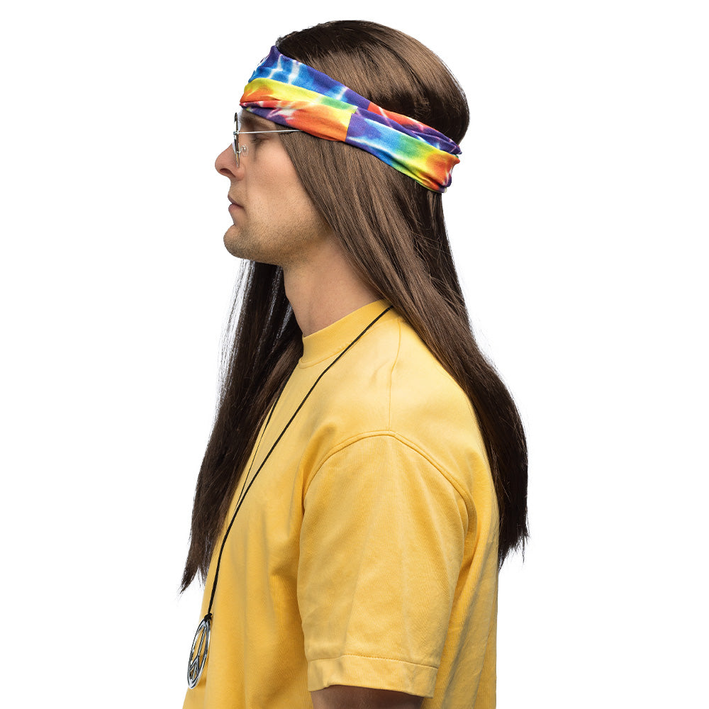 Set Hippie | (hoofdband, partybril, pruik en ketting)