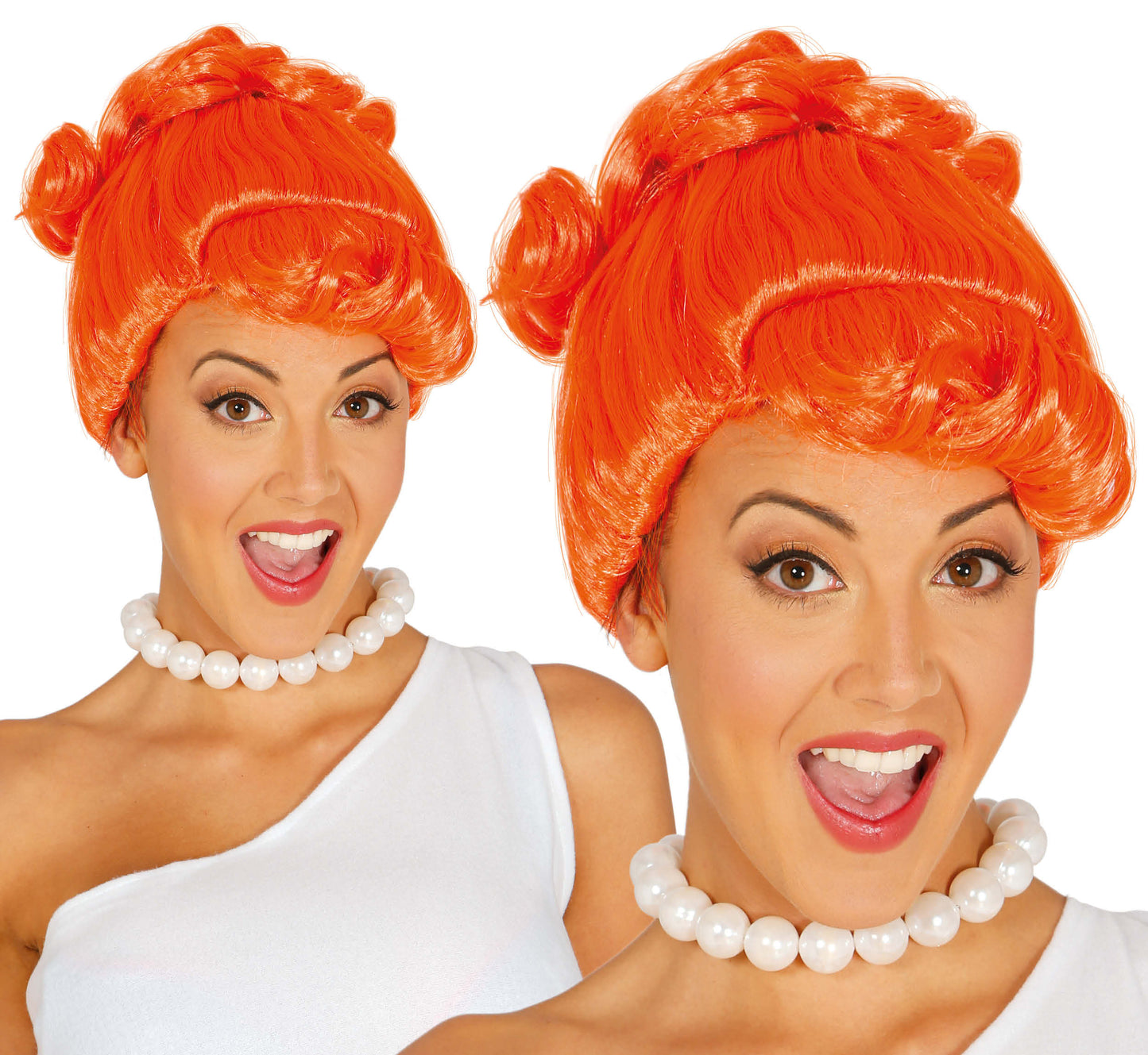 Holbewoner Pruik Oranje | Wilma Flintstone Pruik