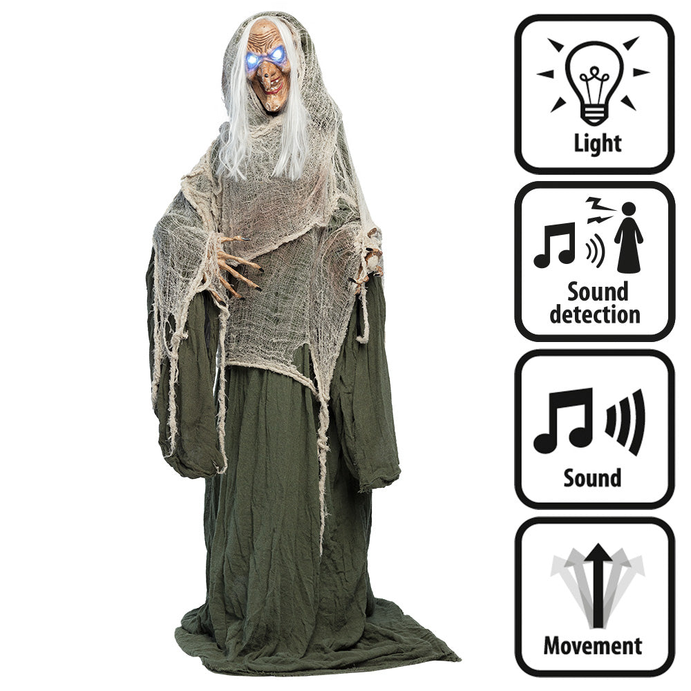 Standdeko Hexe Andromeda – 153 cm mit Licht, Sound und Bewegung
