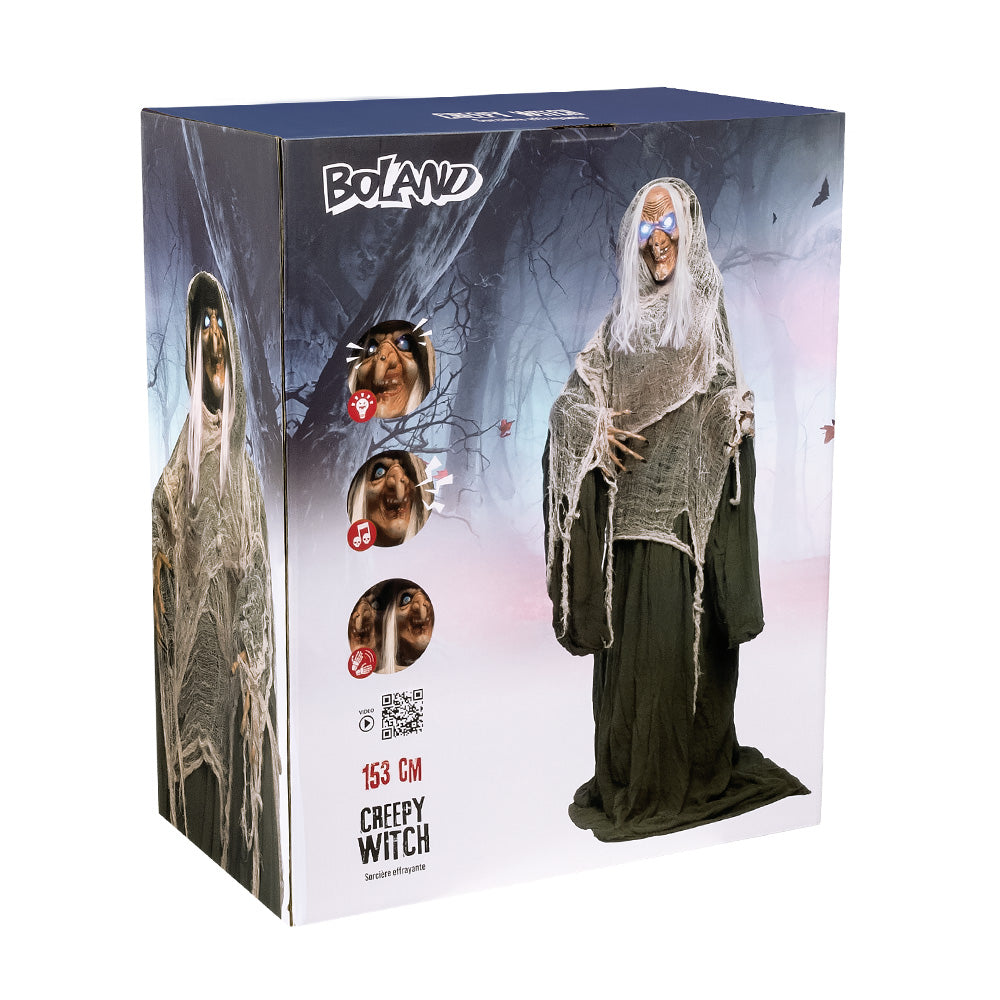 Standdeko Hexe Andromeda – 153 cm mit Licht, Sound und Bewegung
