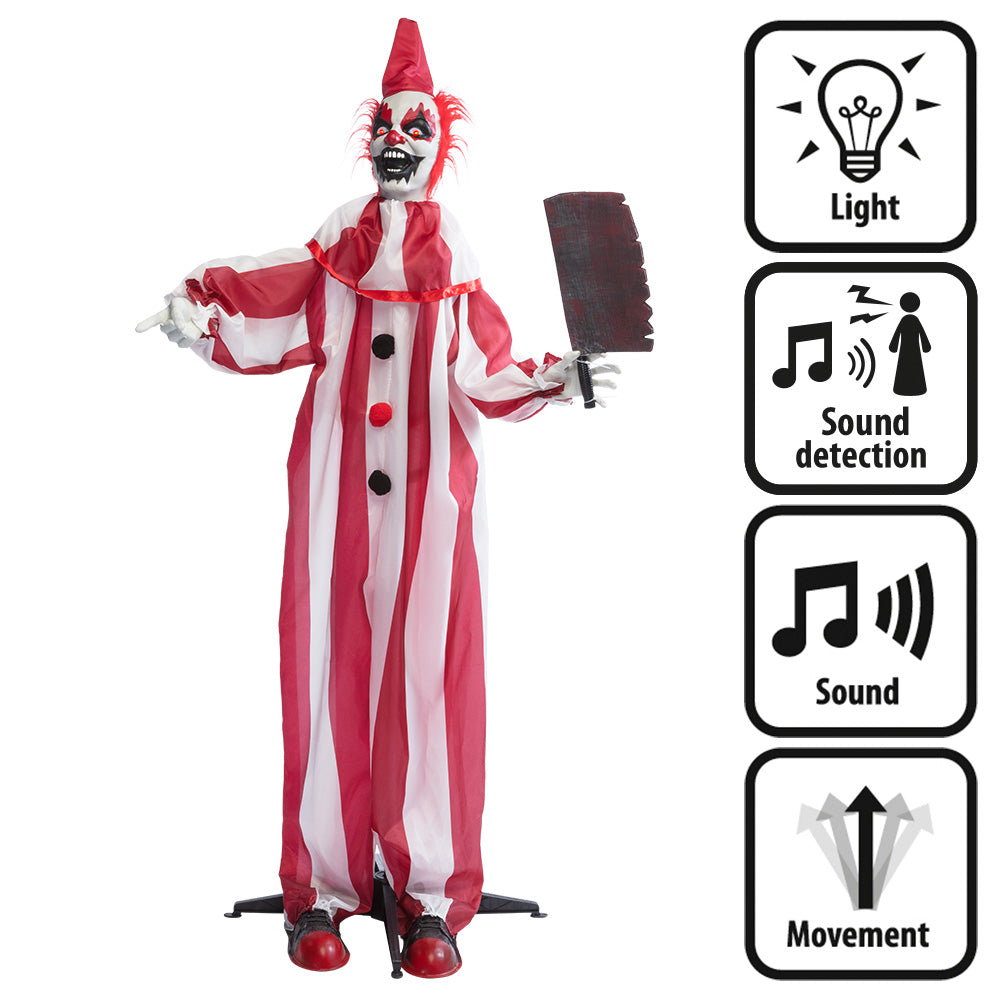 Staande Decoratie Clown Chuckles – 170 cm met Licht, Geluid en Beweging