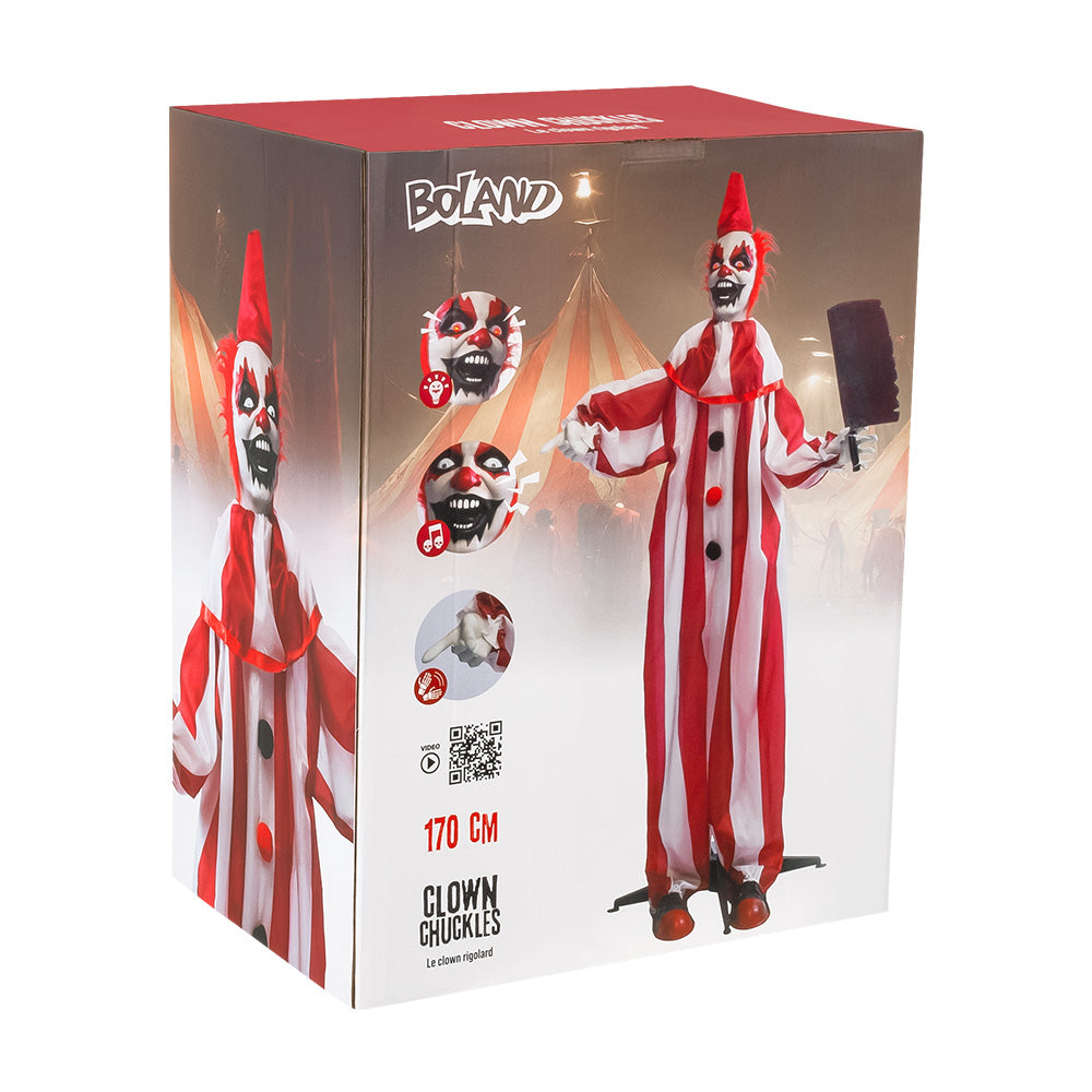 Staande Decoratie Clown Chuckles – 170 cm met Licht, Geluid en Beweging