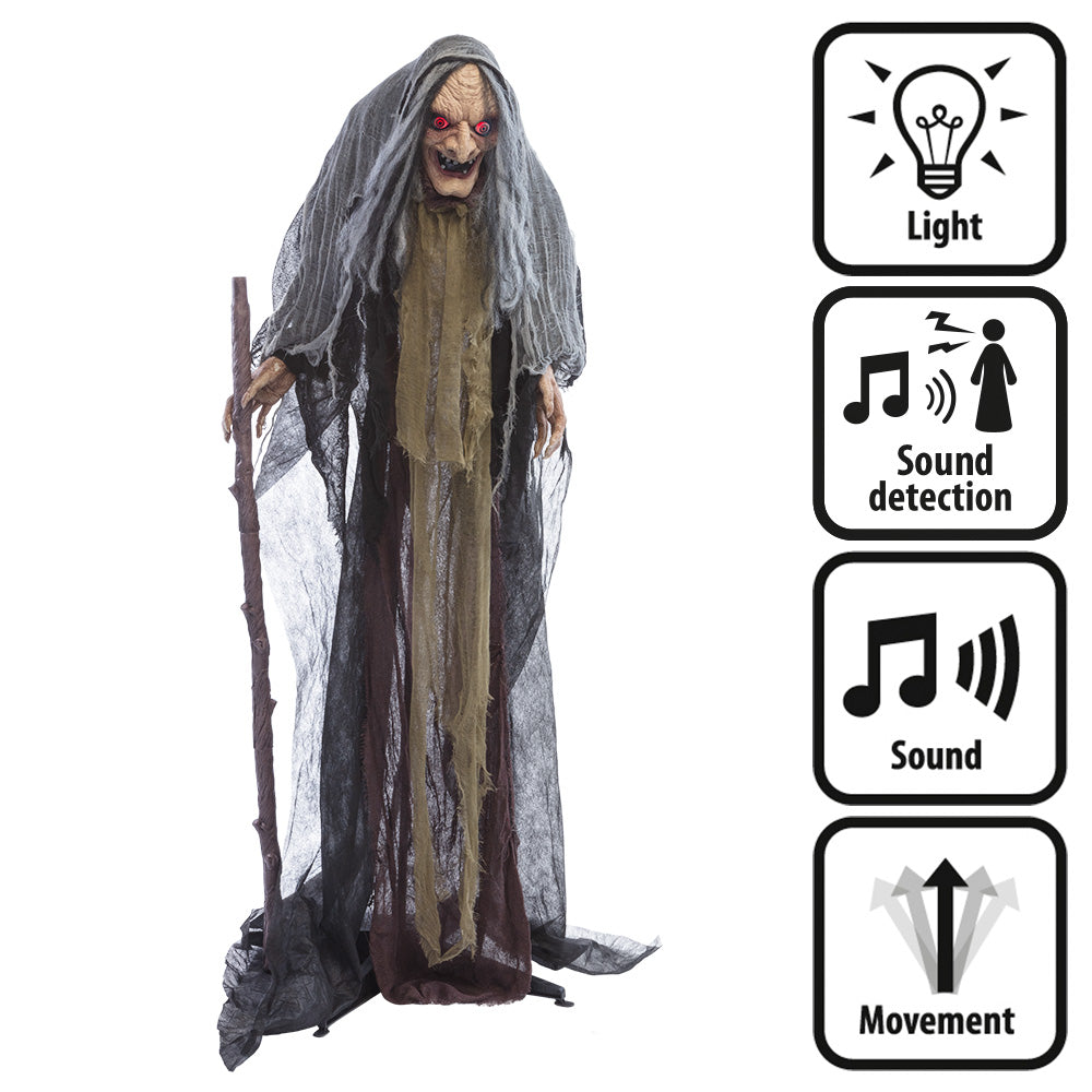 Interactieve Heks Halloween Decoratie – 160 cm met Licht, Geluid en Beweging