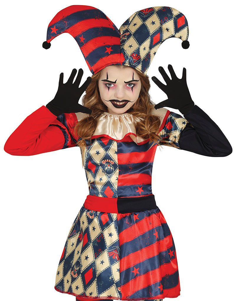 Enge Harlekijn Kostuum Kind – Halloween Joker Rood Blauw