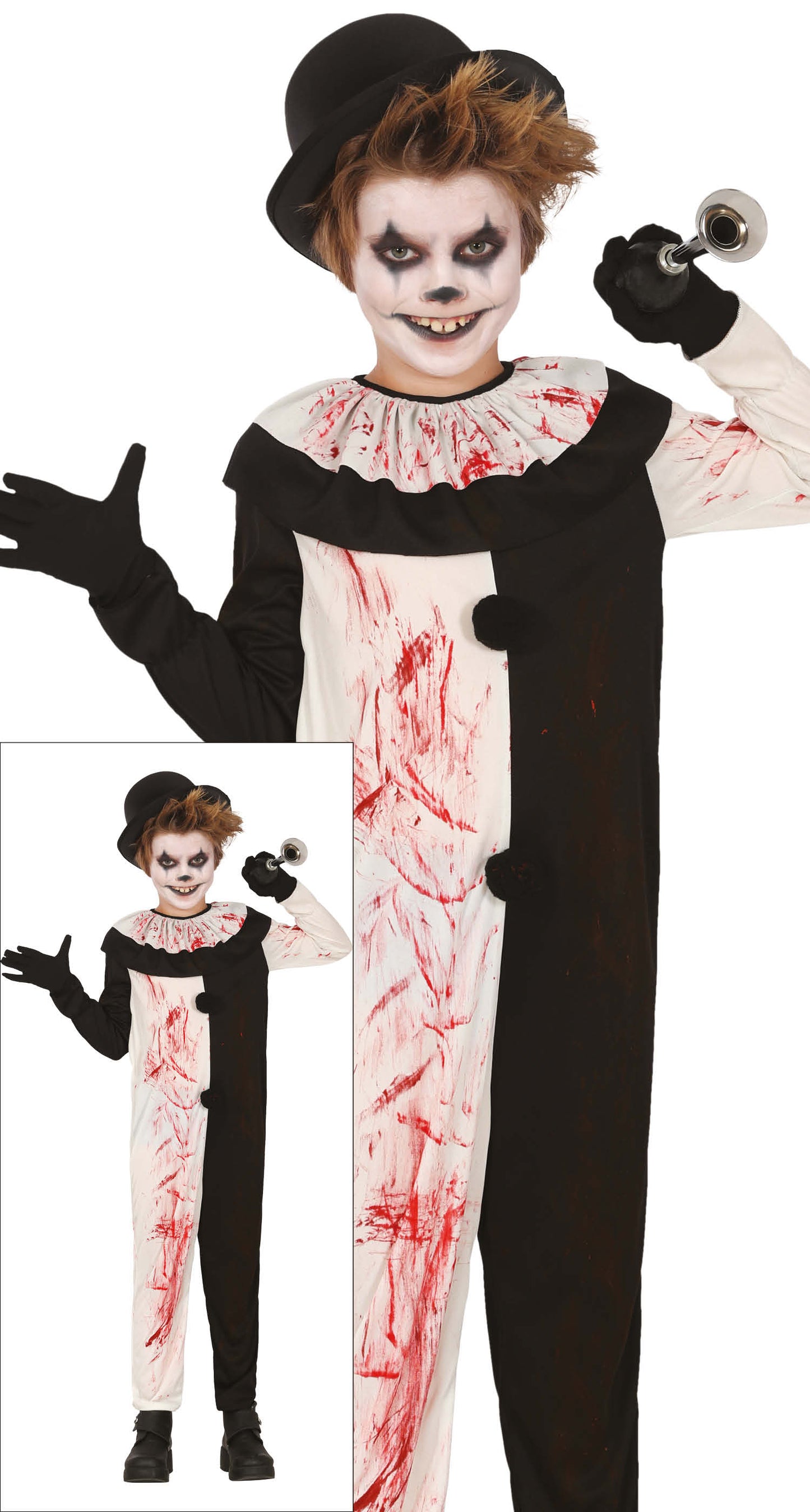 Terror Clown Kostuum Kind – Zwart Wit Horror Clown