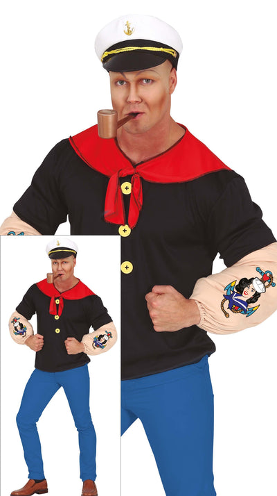 Popeye Kostuum Heren – Stoere Zeeman Outfit met Spierarmen