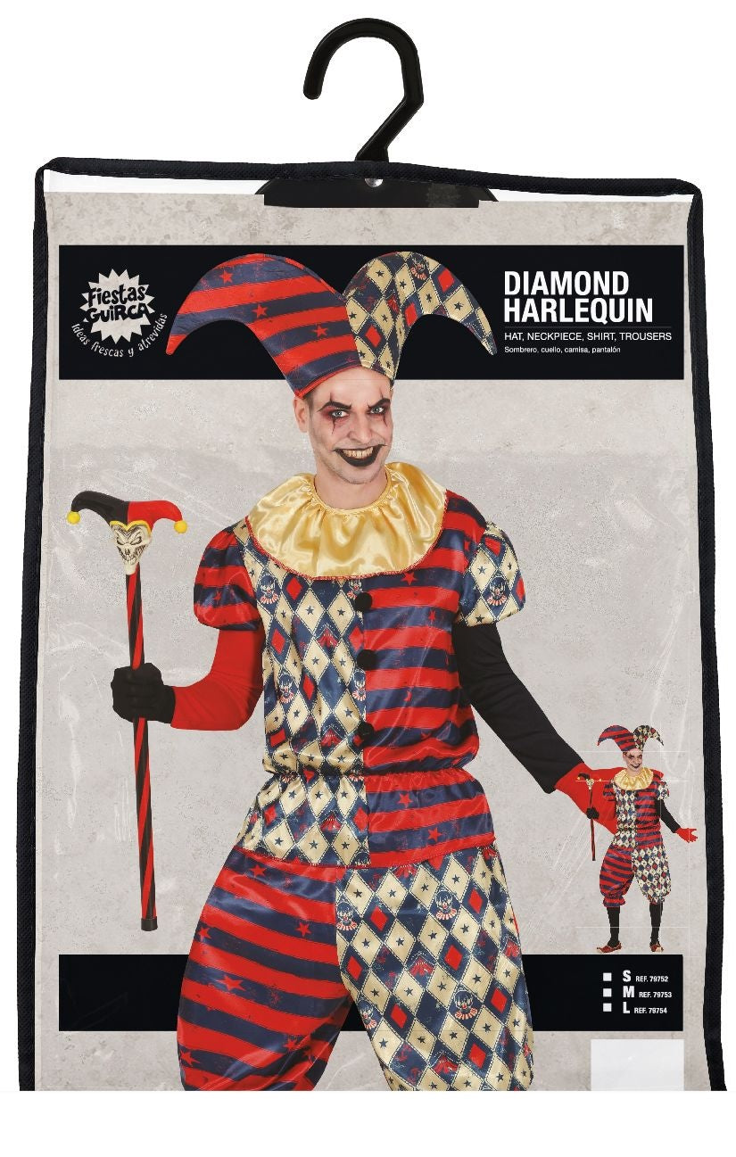 Harlekijn Halloween Kostuum Heren – Diamant Nar Kostuum met Hoed