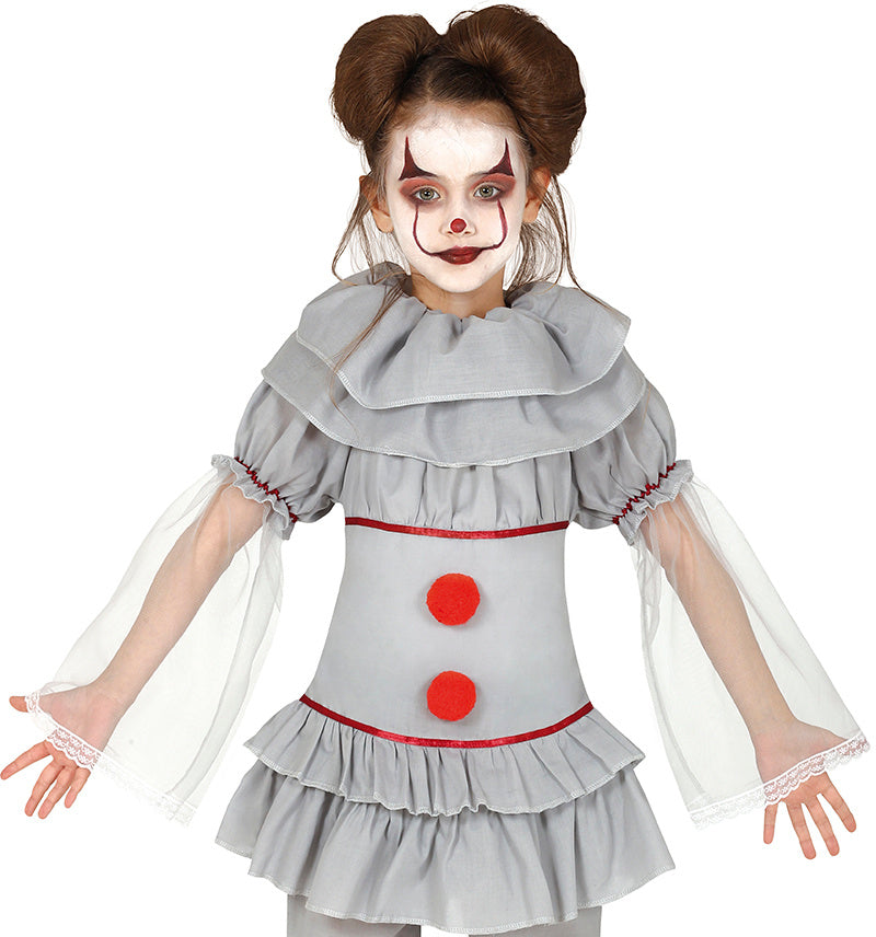 Crazy Clown Kostuum Meisje – Grijze Horror Clown