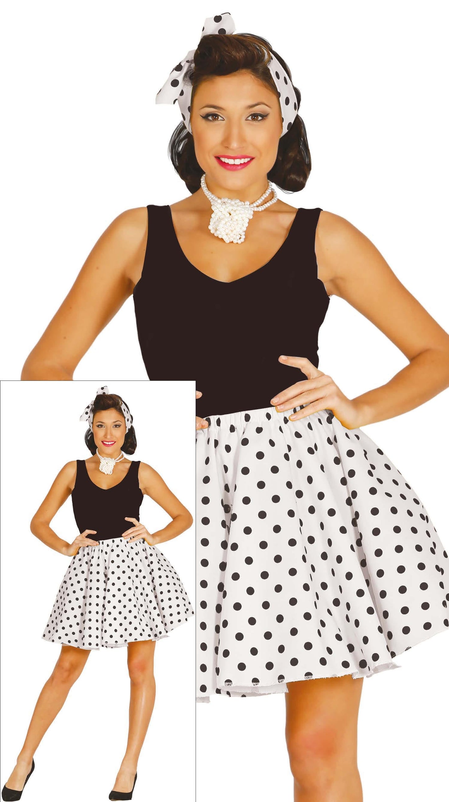 Grease Kostuum Dames – Wit - Maat L 42/44 | Jaren 50 Rock-’n-Roll Outfit