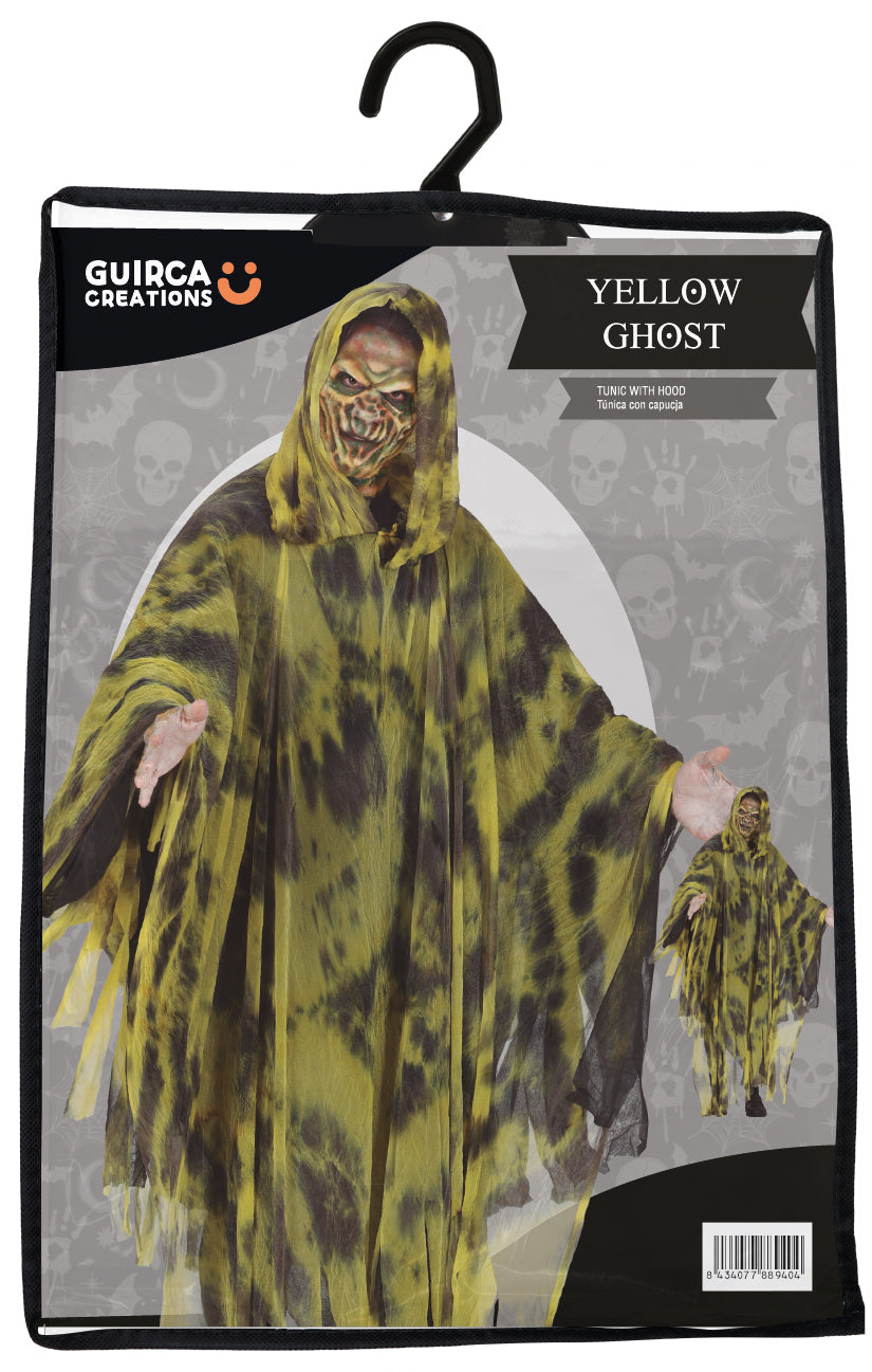 Toxic Ghost Kostuum – Geel Zwarte Horror Geest met Capuchon One Size