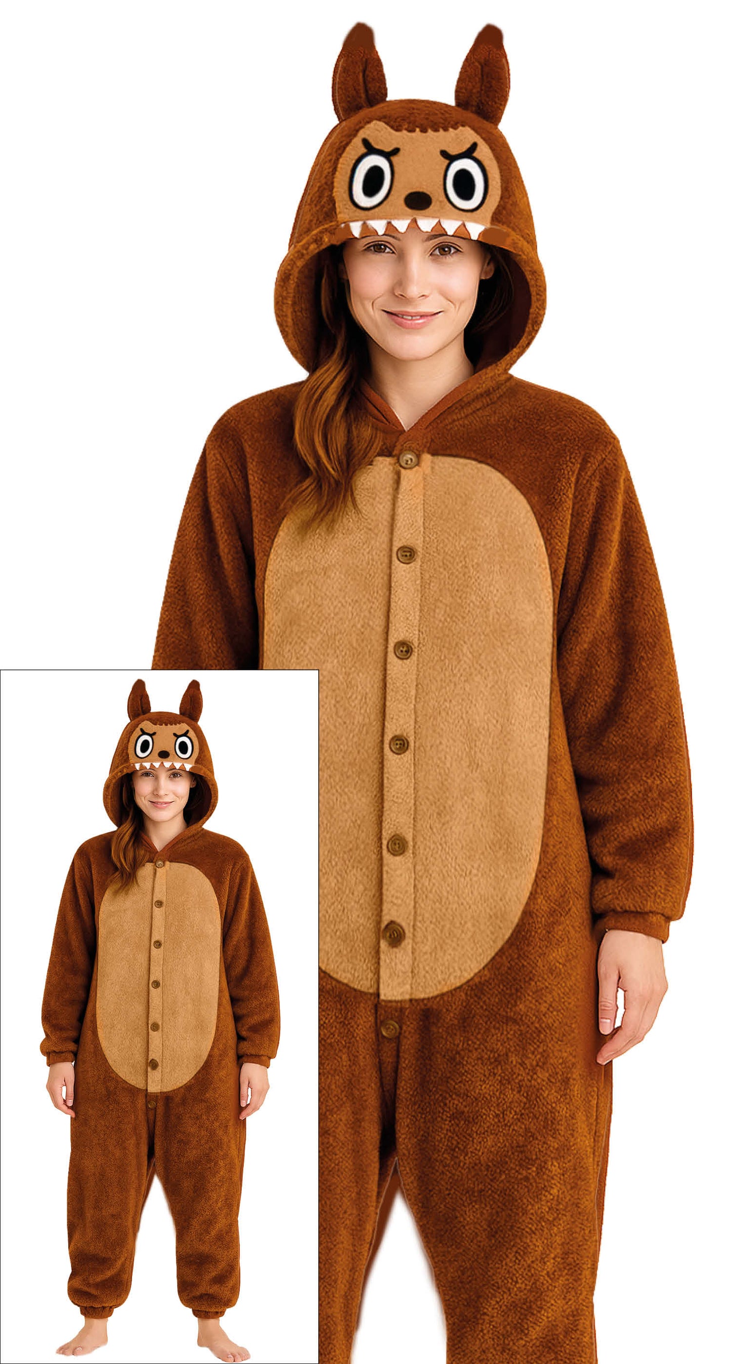 Labubu Pak - Onesie Dames – Maat L (42/44) – Bruin