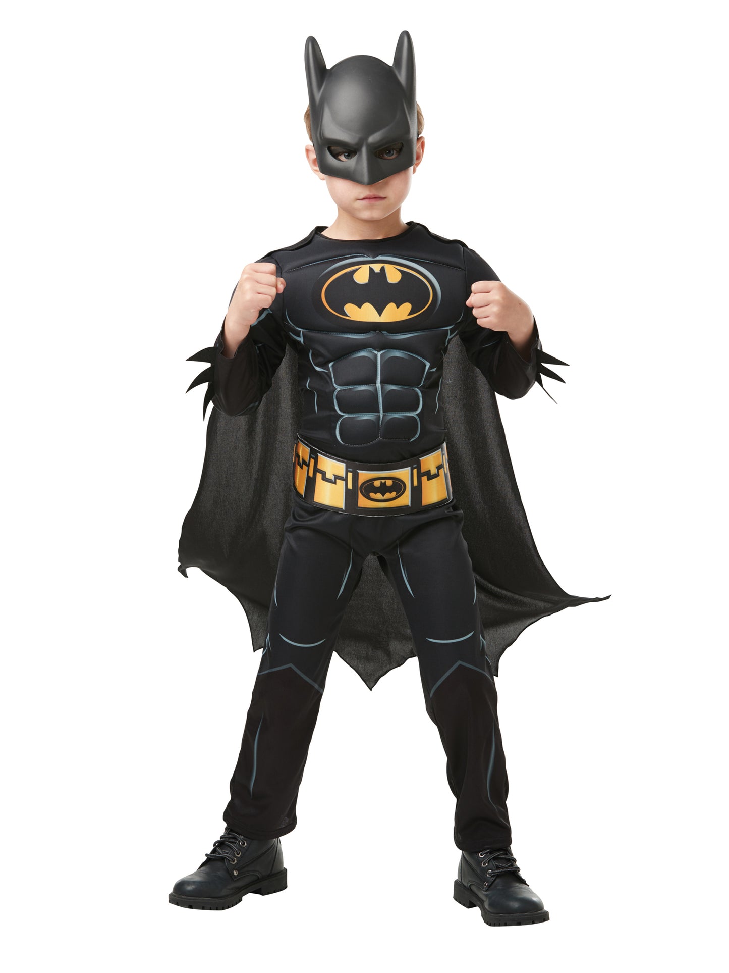 Zwart batman kostuum gedragen door kind