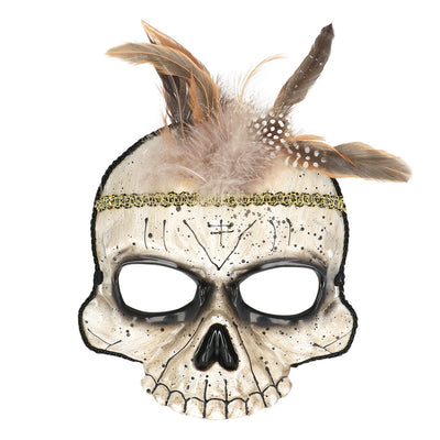 Voodoo Damballa masker met schedelvorm en veren kopen