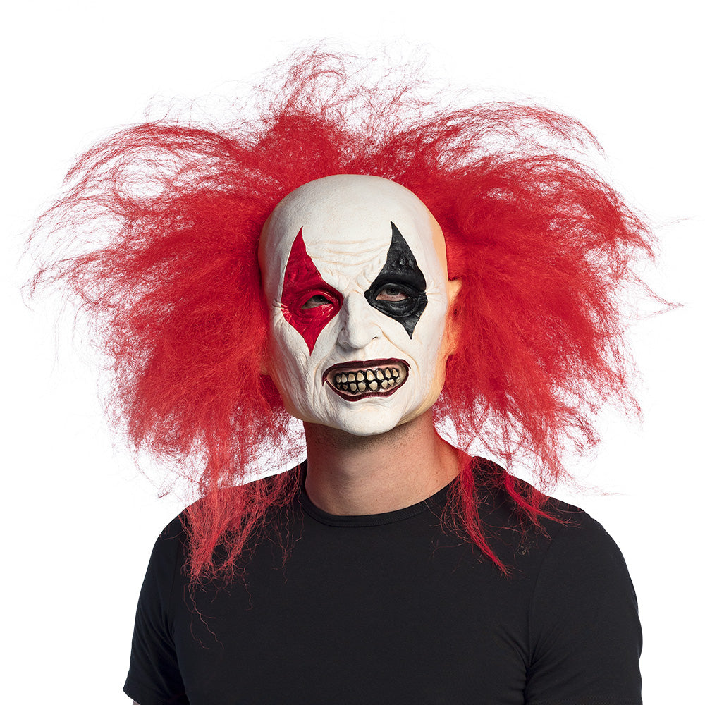 Latex horror clown masker met warrig rood haar voor volwassenen