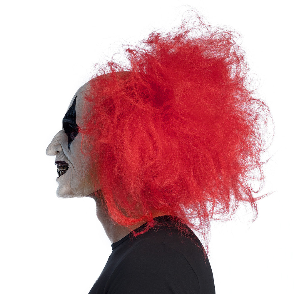 Latex horror clown masker met warrig rood haar voor volwassenen
