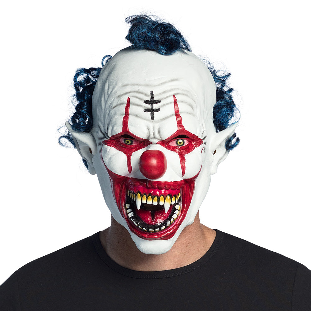Latex vampier clown masker met haar voor Halloween