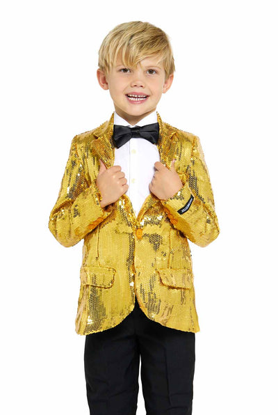 Suitmeister | Jungen Pailletten Gold | Glitzerjacke Gold | Blazer für Kinder