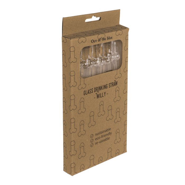 Glazen Penis Rietjes | Set van 4 Stuks + Reinigingsborstel