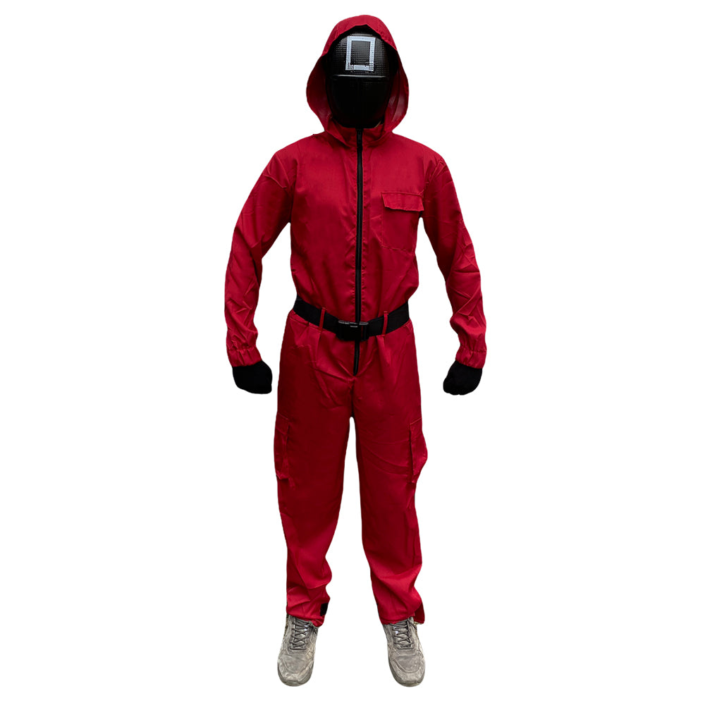 squid game handschuhe Squid Game Kostüm + Maske, Gürtel & Handschuhe – krijghonger