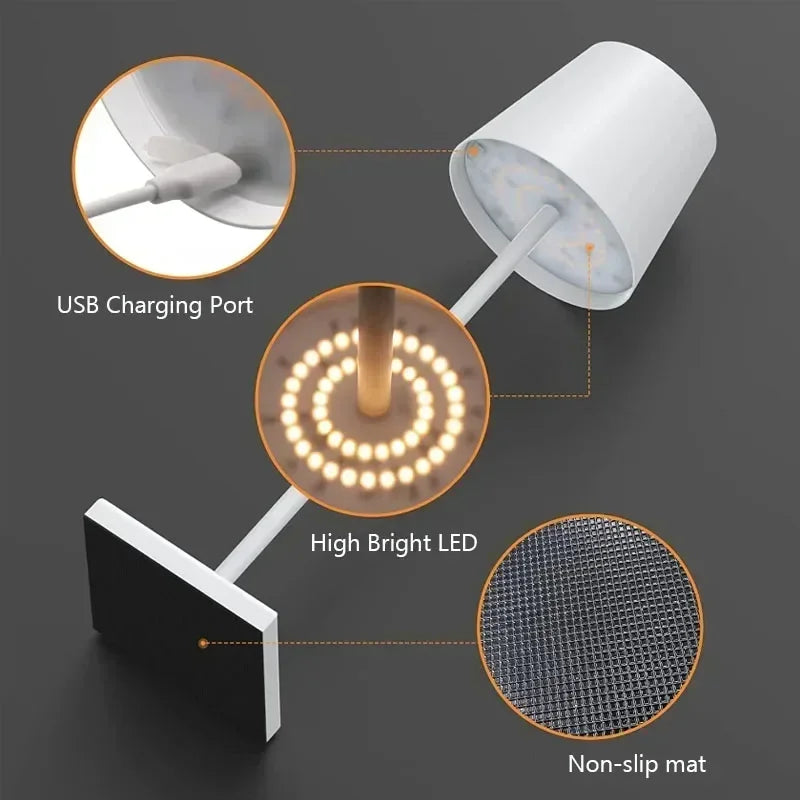 Draadloze LED tafellamp| USB oplaadbaar + 3 niveaus dimbaar
