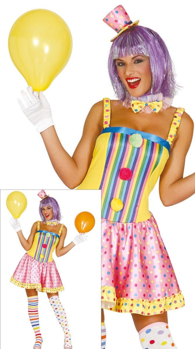 Clownskostüm für Damen – Kleid mit Hut und Schleife