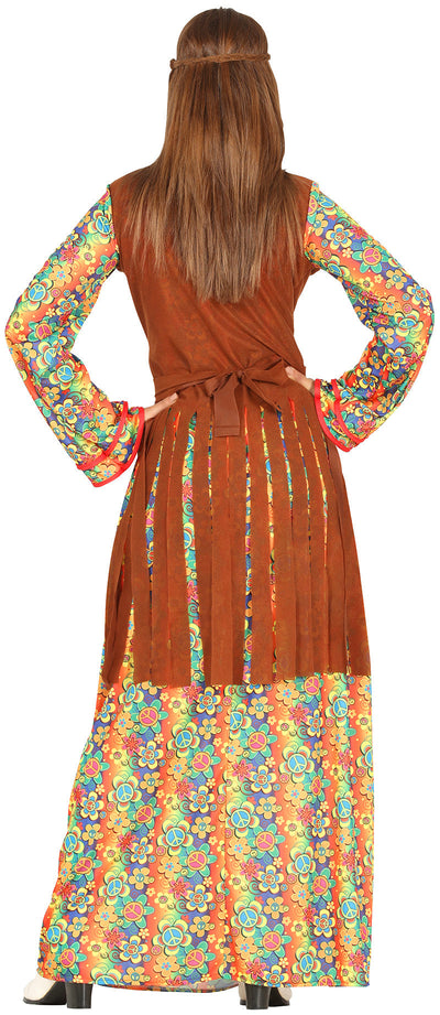 Hippie-Kostüm der 60er Jahre für Damen – Blumenkleid mit Weste | Flower-Power-Outfit