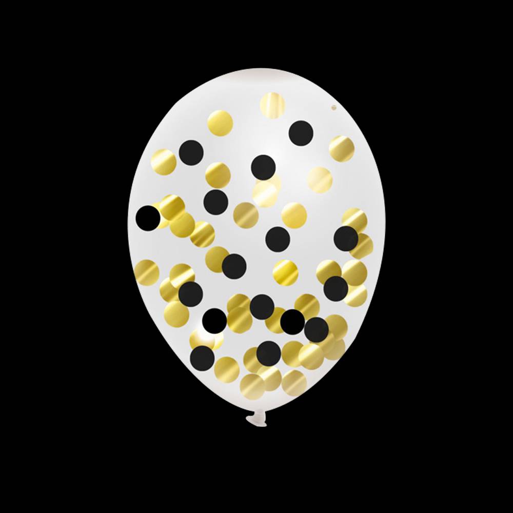 Confetti ballonnen | Zwart & gouden confetti | 30cm (5 Stuks)