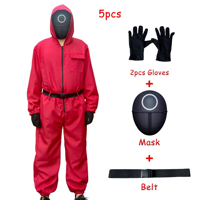 Squid Game Kostuum + Masker, Riem & Handschoenen