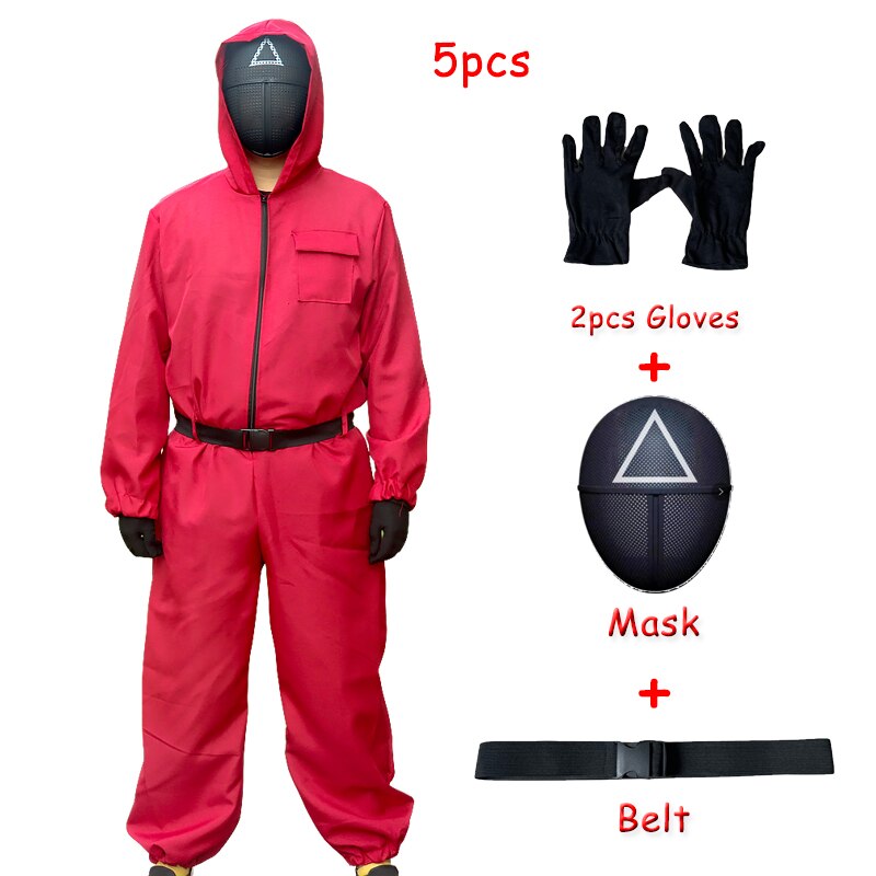 Squid Game Kostuum + Masker, Riem & Handschoenen