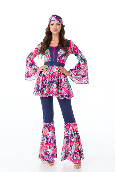 Retro 60s 70s - Hippie Kostuum - Top + Broek + Hoofdband - Voor Vrouwen