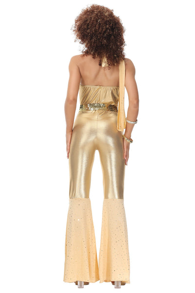 Gouden Disco Kostuum - Voor vrouwen - Jumpsuit + Sjaal + Riem