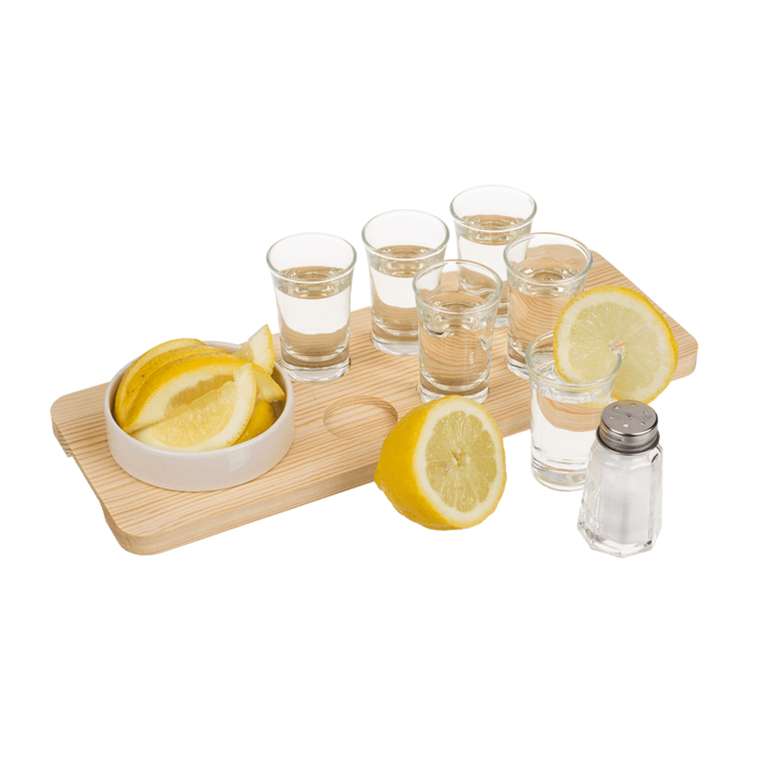 Tequila Serveerplank - 9-Delig + 6 shotglazen