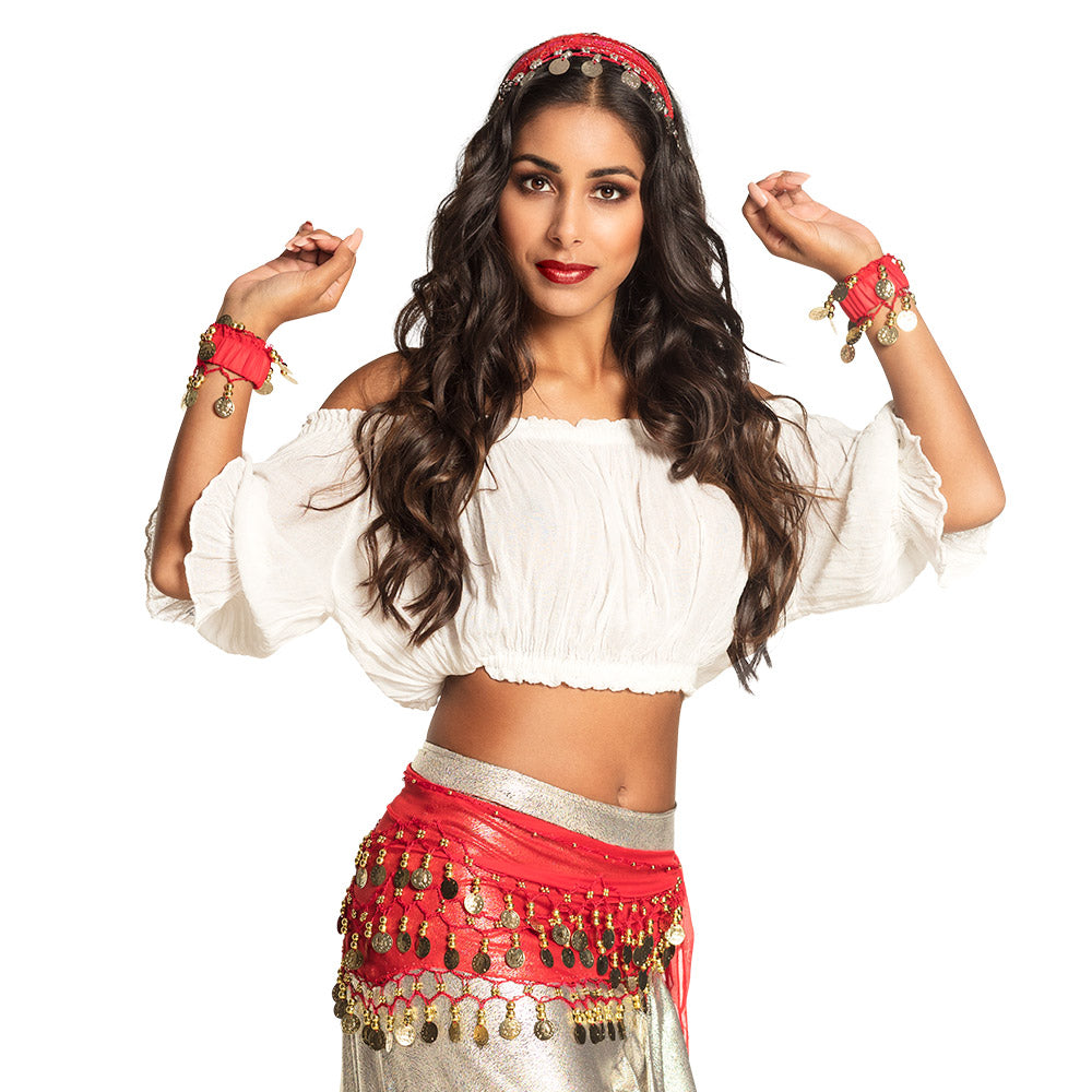 Set Belly Dance | Paars, Rood Of Zwart (hoofdband, armbanden en ceintuur)