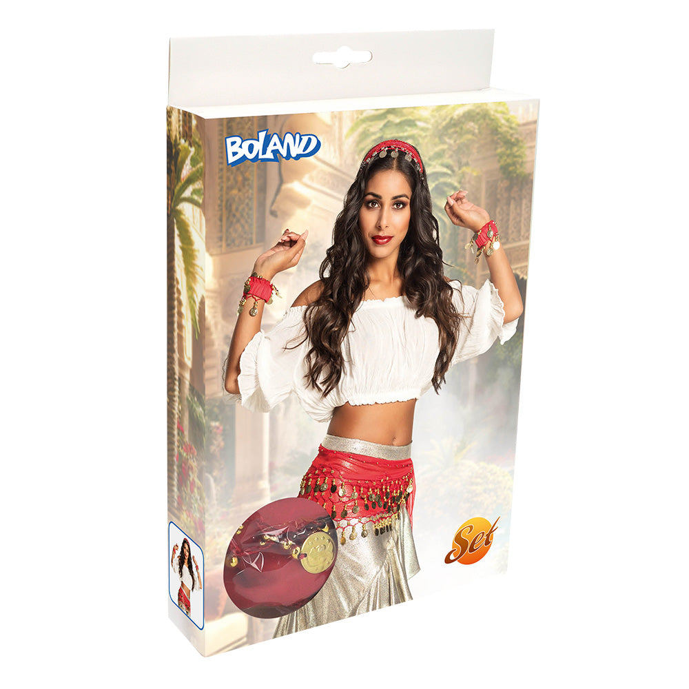 Set Belly Dance | Paars, Rood Of Zwart (hoofdband, armbanden en ceintuur)