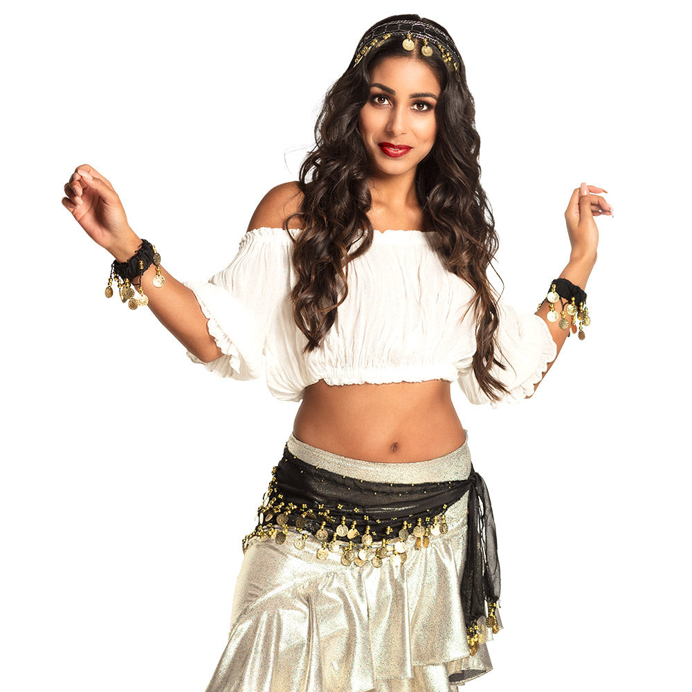 Set Belly Dance | Paars, Rood Of Zwart (hoofdband, armbanden en ceintuur)