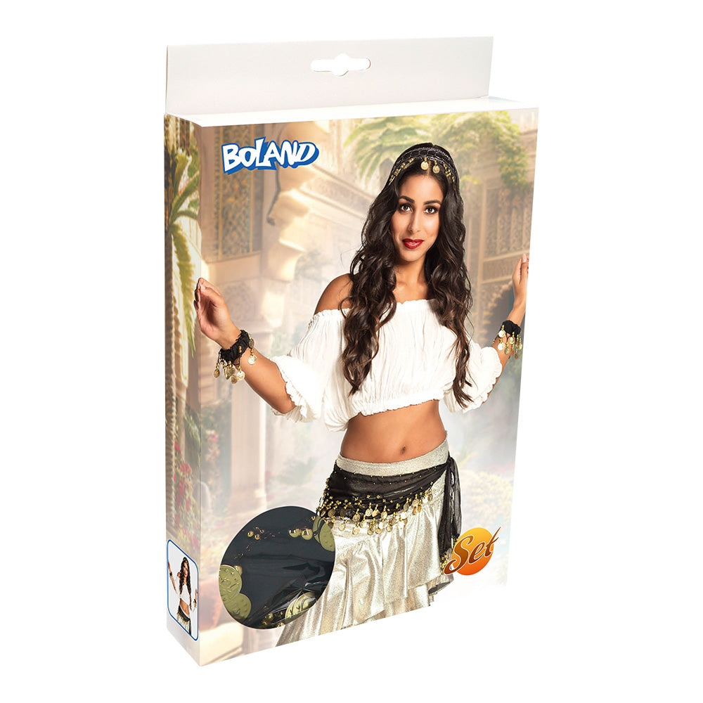 Set Belly Dance | Paars, Rood Of Zwart (hoofdband, armbanden en ceintuur)