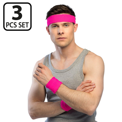 Neonroze Zweetbandjes Set – Hoofdband & 2 Polsbandjes (UV)