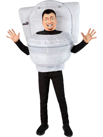Skibidi Inflatable Toilet Kostuum Kinderen | Opblaastoilet met Ventilator & Snood
