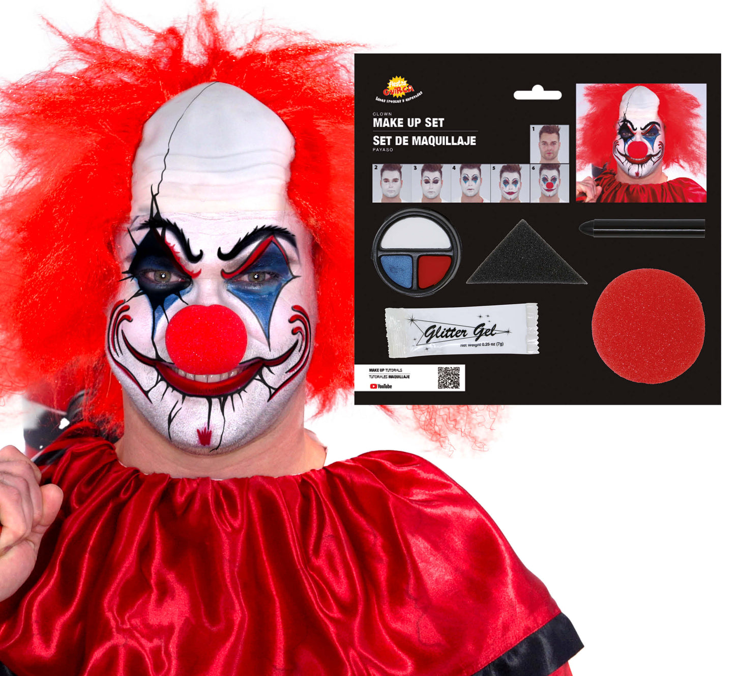 Killer Clown Schminkset met Clownsneus & Spons