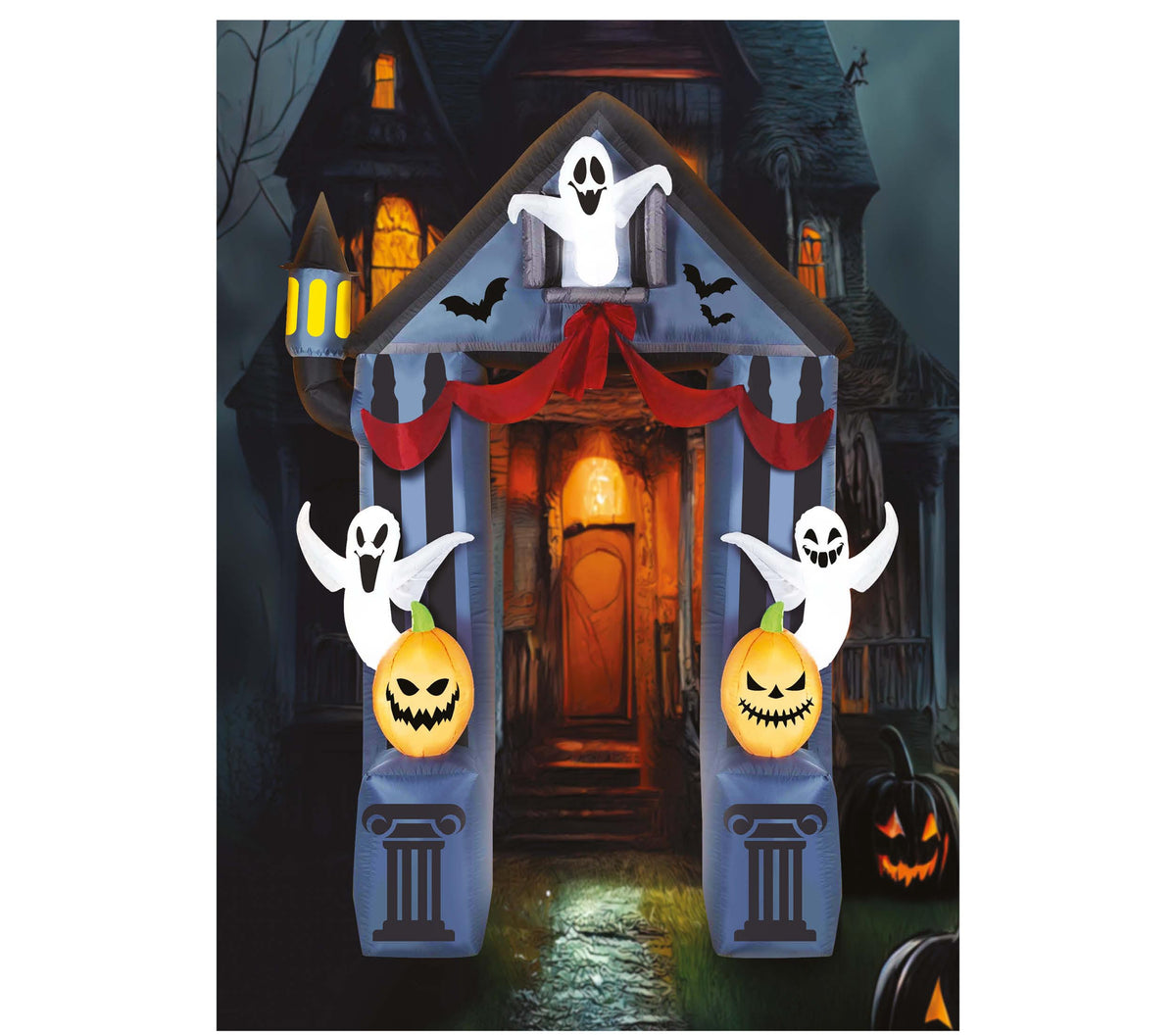 Opblaasbare Halloween Boog met Spoken & Pompoenen – 240 x 200 cm