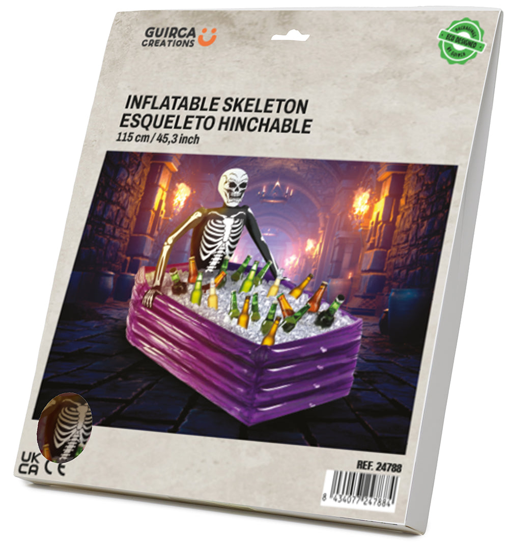 Opblaasbare Halloween Doodskist Drankkoeler met Skelet – 100 x 35 cm