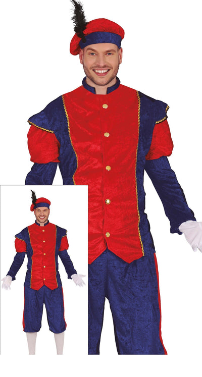 Pietenpak Heren Rood/Blauw – Klassiek Kostuum met Muts, Jasje & Broek