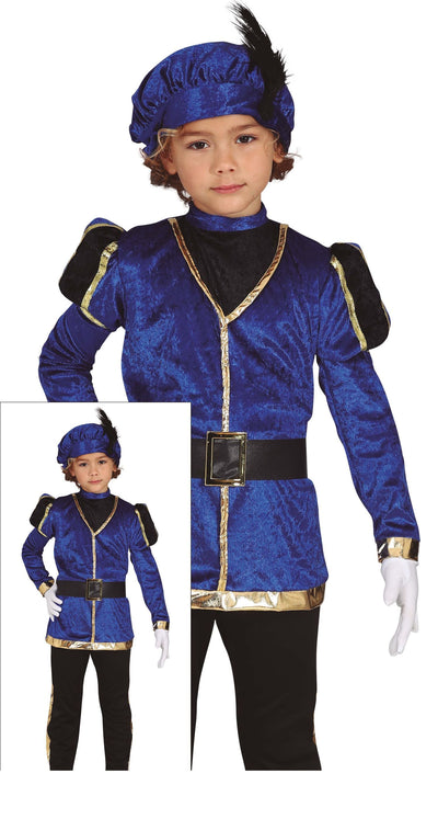 Pietenpak Kind Blauw/Goud – Complete Set met T-Shirt, Broek, Muts & Riem