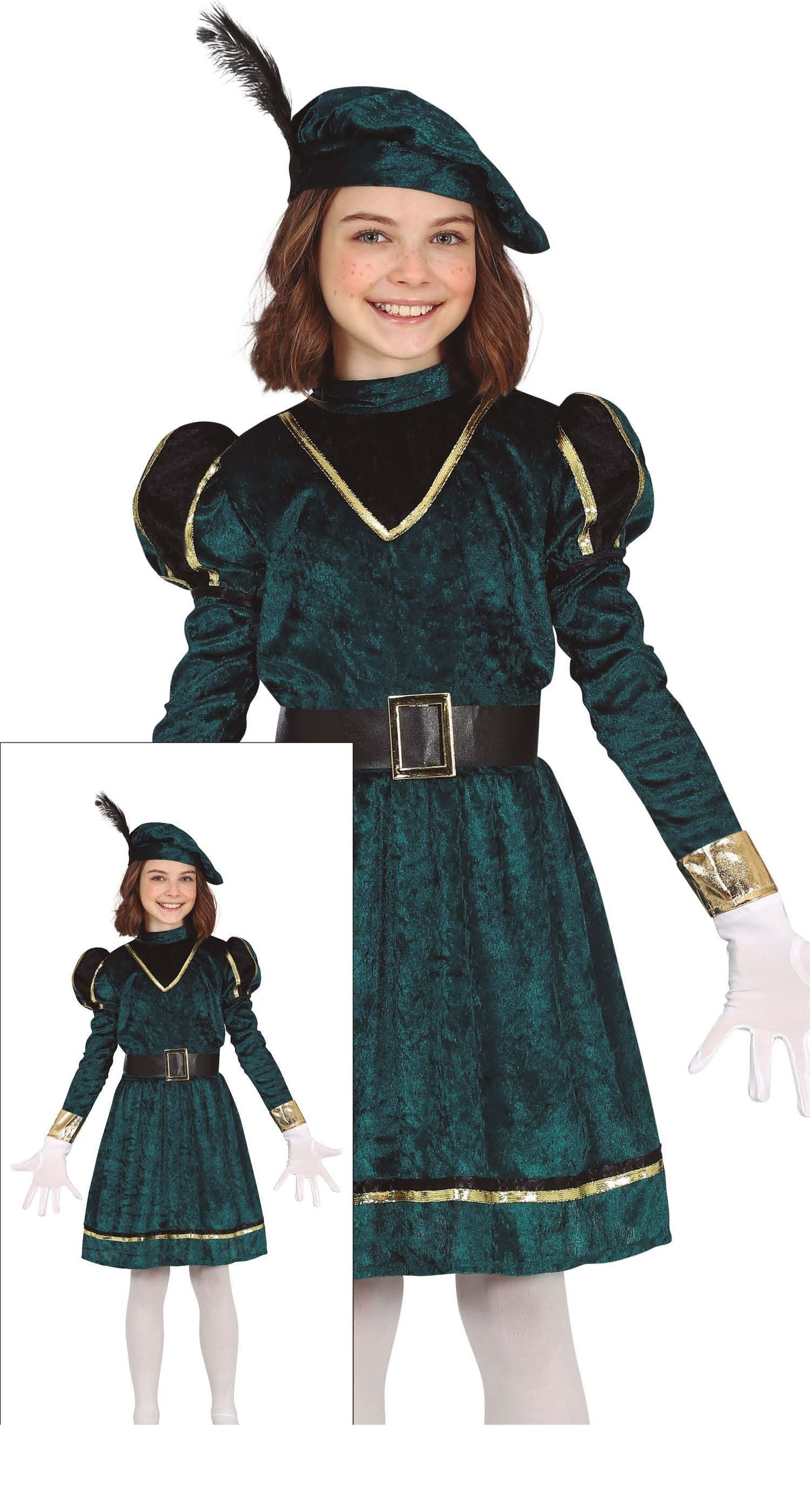 Pietenpak Jurk Kind Groen/Goud – Vrolijk Feestjurkje met Muts & Riem