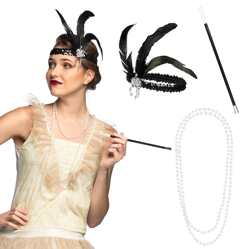 Set Flapper (hoofdband, ketting en sigarettenhouder)