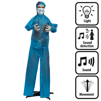Standdeko Gruseliger Doktor – 170 cm mit Licht, Sound und Bewegung