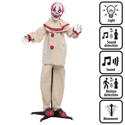 Standdeko Gruselclown – 153 cm mit Licht, Sound und Bewegung
